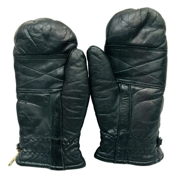 J.M. Rubin & Sons Leather Ski Gloves Mittens 70th Lined Women Size S Black Vtg - Picture 3 of 10